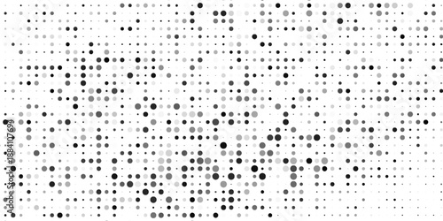 Grunge halftone gradient background. Faded grit noise texture. White and black sand wallpaper. Retro pixelated backdrop. Anime or manga style comic overlay. Vector graphic design textured template