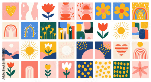 Cheerful Abstract Minimalist Illustrations Grid Modern Flat Design Elements for Social Media Web Design Branding Marketing