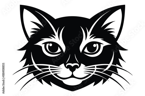 cat head silhouette line art vector illustration with a white background