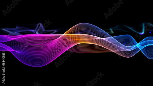デジタルウェーブ・背景もや付き（抽象的でダイナミックな波形アート）JPG 黒背景