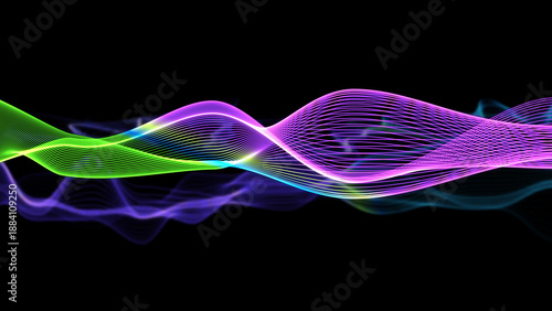デジタルウェーブ・背景もや付き（抽象的でダイナミックな波形アート）JPG 黒背景
