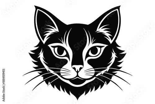 cat head silhouette line art vector illustration with a white background