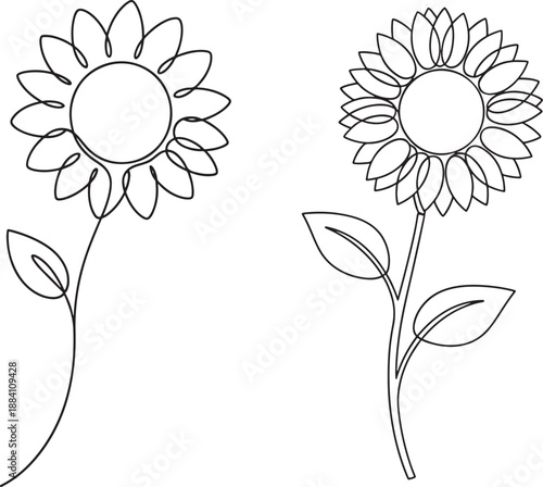 Simple line drawing of two sunflowers