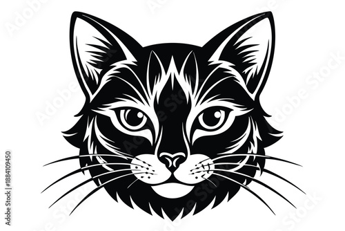 cat head silhouette line art vector illustration with a white background