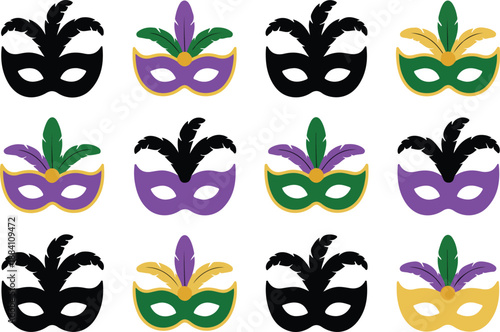 Colorful mardi gras masquerade masks vector set