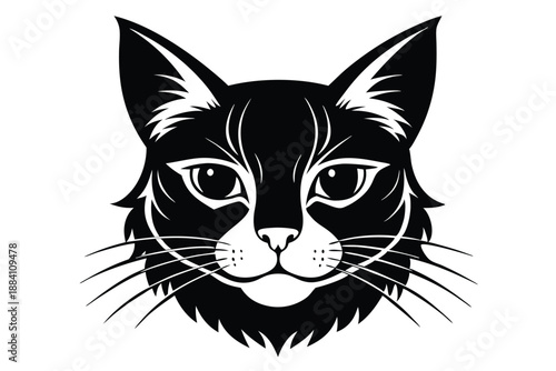 cat head silhouette line art vector illustration with a white background