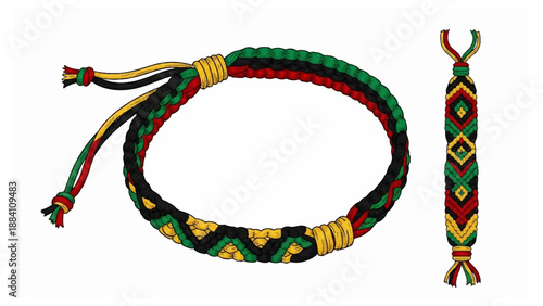 Colorful woven bracelet and matching cord with tassel green yellow red adjustable jewelry