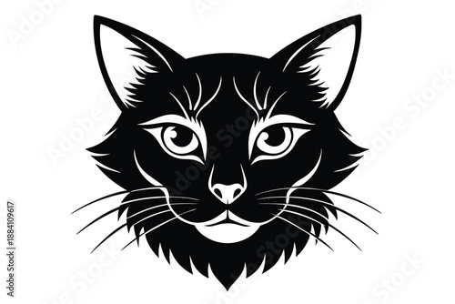 cat head silhouette line art vector illustration with a white background