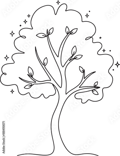 A simple line drawing of a tree with flowers and leaves