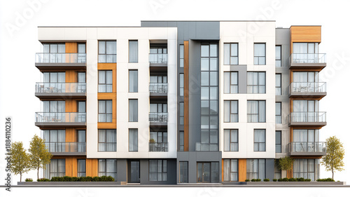 Modern Apartment building facade isolated on white background