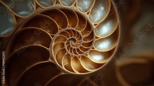 Fibonacci spiral nautilus shell
