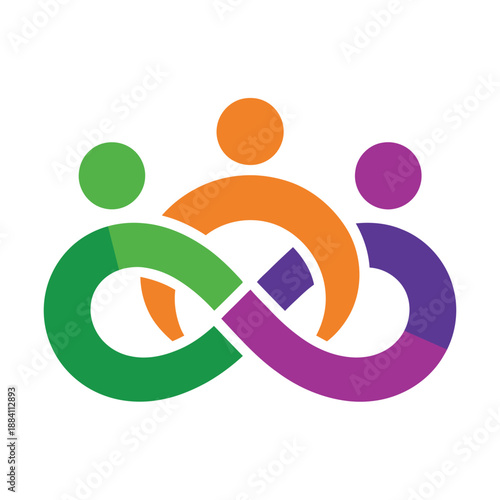 Colorful people icons in infinity symbol  teamwork and partnership concept icon