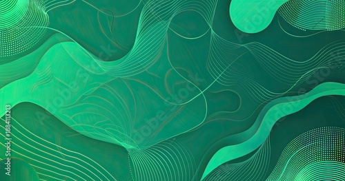 Abstract wavy patterns in green tones with subtle lines and shapes.