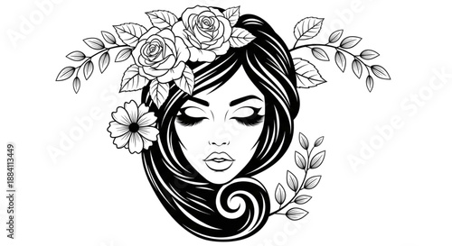 Elegant Woman with Flowers Beauty Portrait for Skincare, Spa, Salon, Fashion, and Wellness Marketing Campaigns