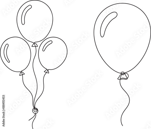 A sketch of balloons tied together and a single balloon