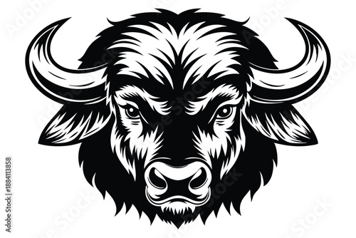 buffalo head silhouette line art vector illustration with a white background