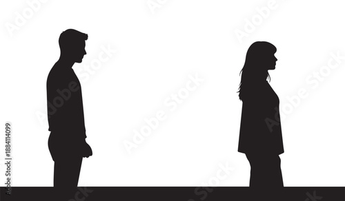 a stark visual representation of separation and distance depicted through the silhouettes of a man and a woman facing away from each other