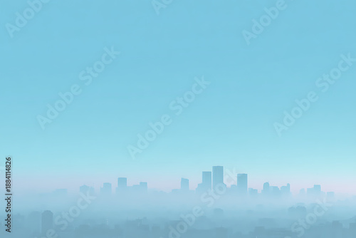 City skyline disappearing in dense morning fog