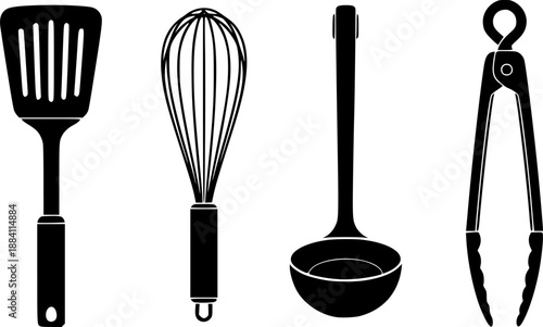 Minimalist Kitchen Utensils Silhouette Vector Set