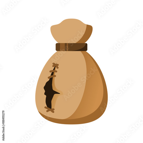 Brown torn money bag icon vector design