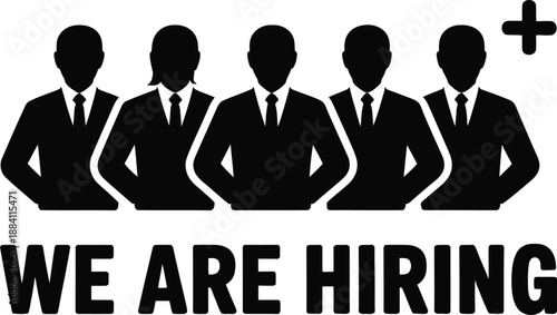We are hiring team icon, group of people recruitment symbol for job vacancies, staffing and human resources marketing, vector illustration