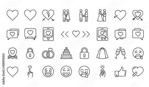 Minimal relationship outline vector icon set isolated on white