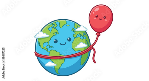 A balloon tied to a planet isolated