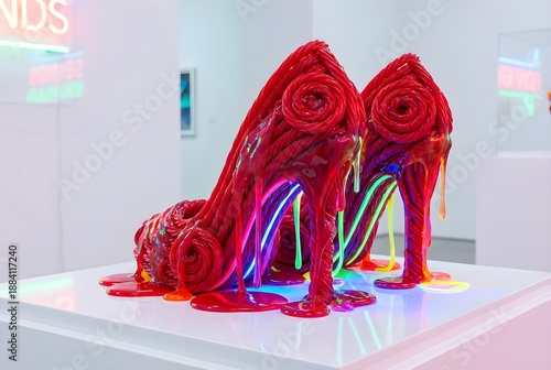 Surreal Red Licorice High Heels Sculpture