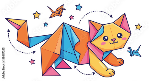 A cat unfolding like origami isolated