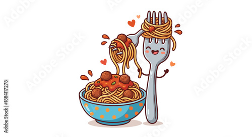 A fork eating spaghetti by itself isolated