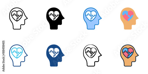 Mental health icons set multiple style collection. Editable stroke 
