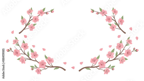 Cherry Blossom Branches Frame with Falling Petals