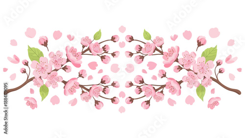 Cherry Blossom Branches with Falling Petals - Spring Floral Illustration