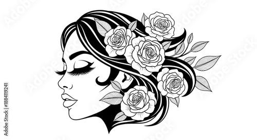 Elegant Woman with Roses Hair Beauty Spa Wellness Salon Branding Design