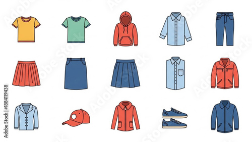 Collection of casual clothing items and accessories for everyday wear.