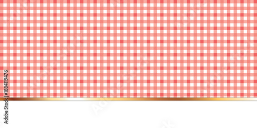 Classic red and white checkered gingham pattern background with an elegant golden horizontal border line at the bottom for kitchen or picnic design