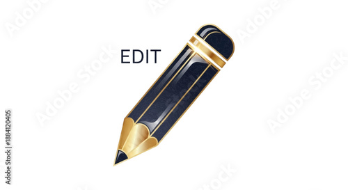 Elegant black and gold pencil icon with 'edit' text, symbolizing modification and creative writing