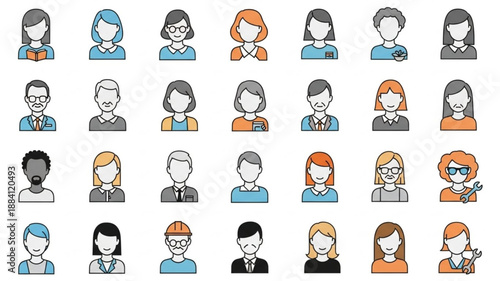 Diverse Group of People Icons Representing Various Individuals.