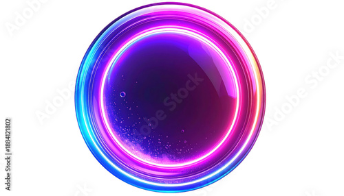 Glowing neon rings, vibrant colors, black background, energy bursts, bubble-like, abstract