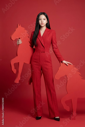 Wallpaper Mural Woman celebrating chinese new year with horse zodiac Torontodigital.ca