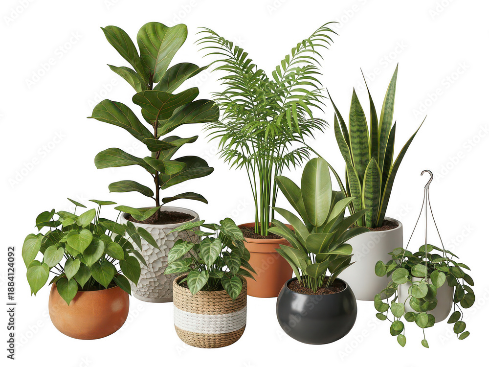 Obraz premium Collection of potted plants isolated on transparent background