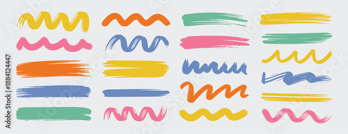 hand drawn colorful chalk lines and swirls, crayon brush strokes, wavy and spiral scrawls, vector illustration, white background.