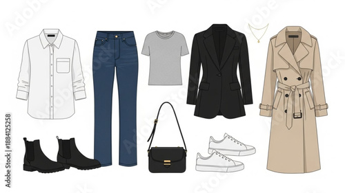 Fashionable Womens Outfit Flat Lay Collection.