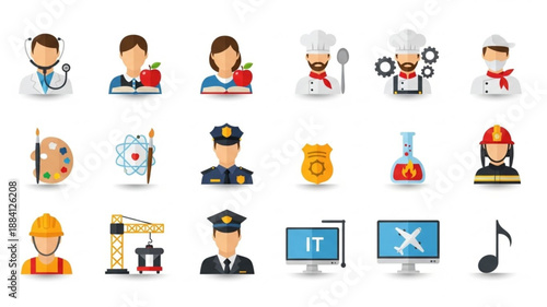 Collection of diverse professional occupation icons representing various careers.