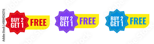 Buy 2 get 1 free badge, offer tag, offer badge