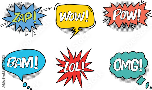 Comic book speech bubbles with various exclamations