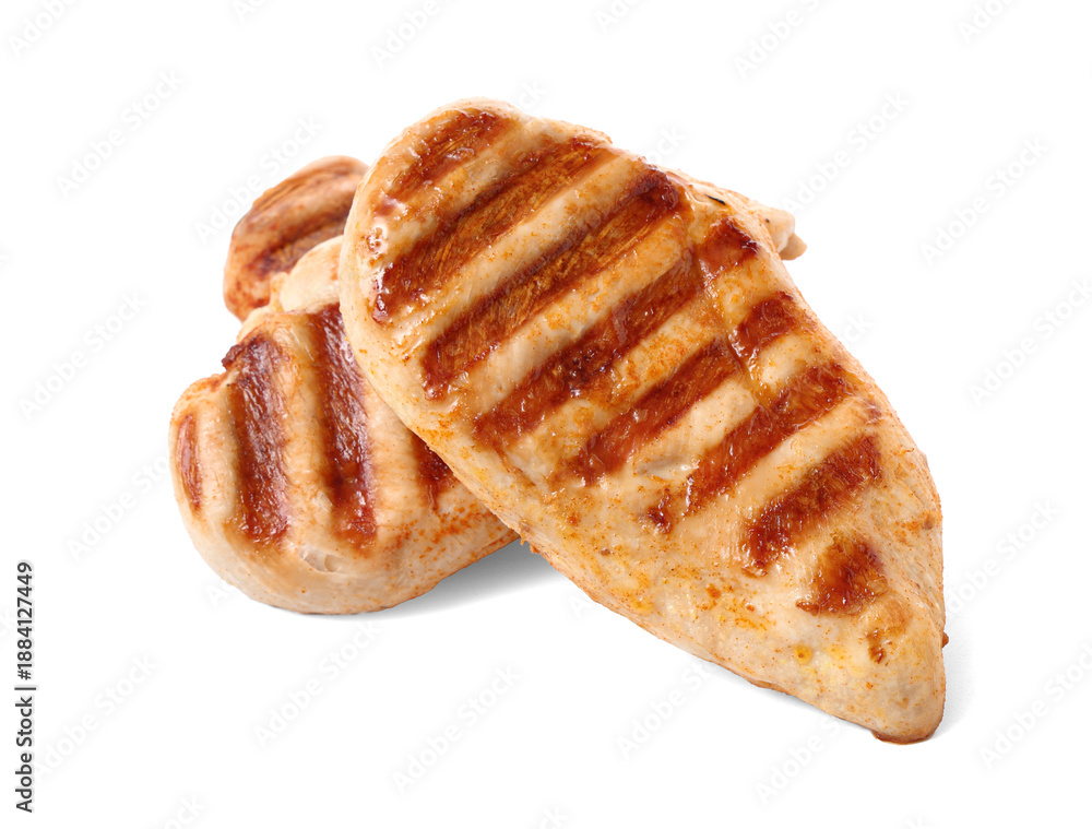 Fototapeta premium Tasty grilled chicken breast on white background