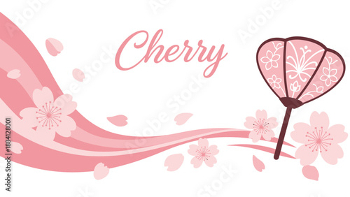 Cherry Blossom Fan and Petals - Japanese Spring Celebration