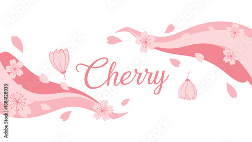 Cherry Blossom Pattern with Pink Waves and Falling Petals