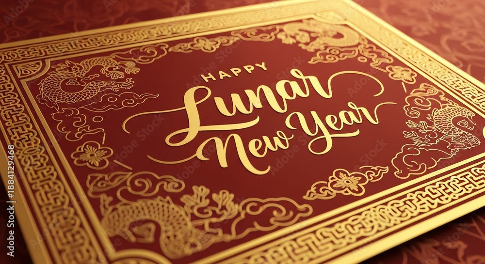 Naklejka premium Lunar New Year card with gold accents